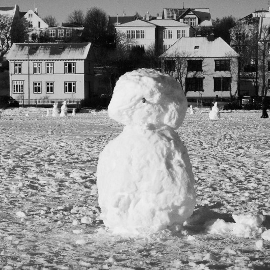 Snowmen on Tjörnin, Reykjavík 2015